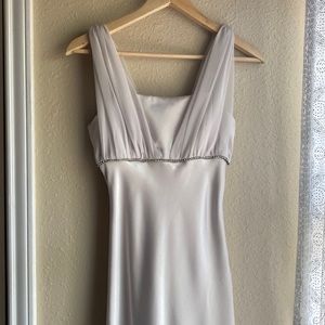 Long slender silver formal dress